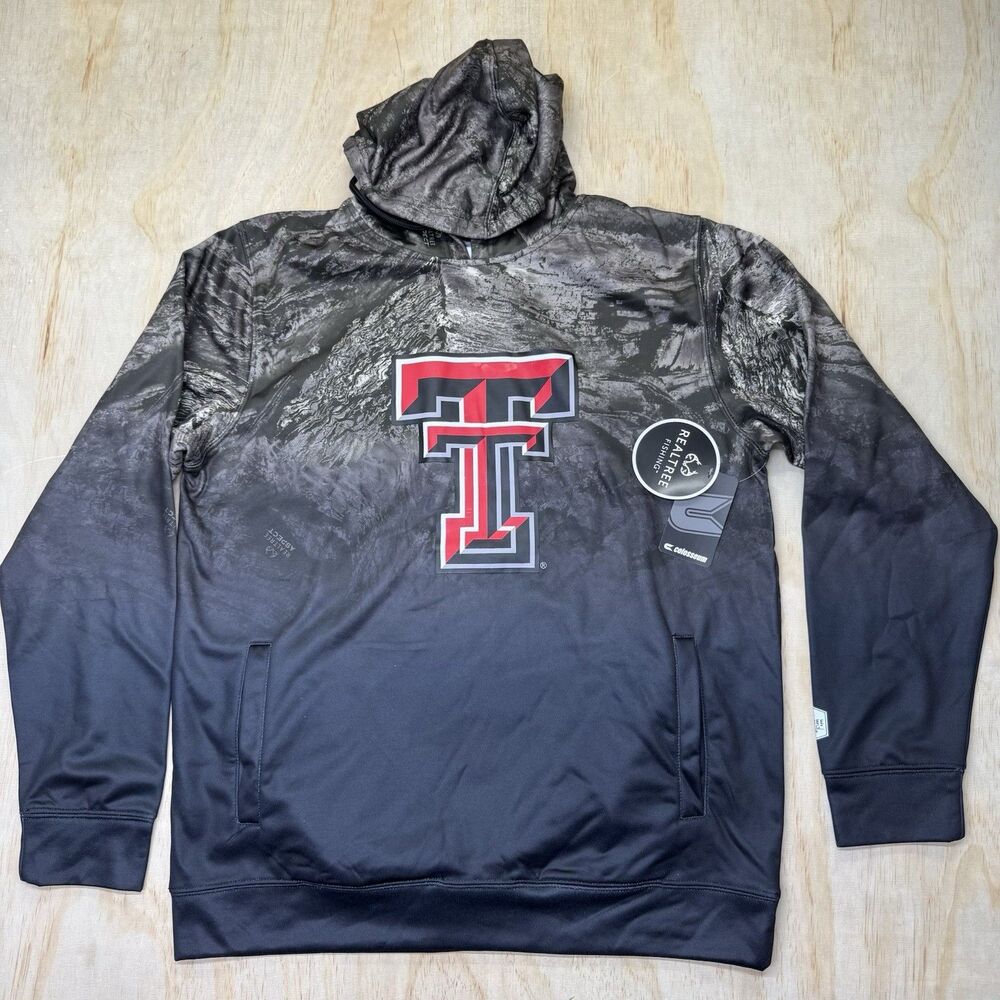 NEW Texas Tech Red Raiders Realtree Fishing by Colosseum Charcoal Hoodie LG